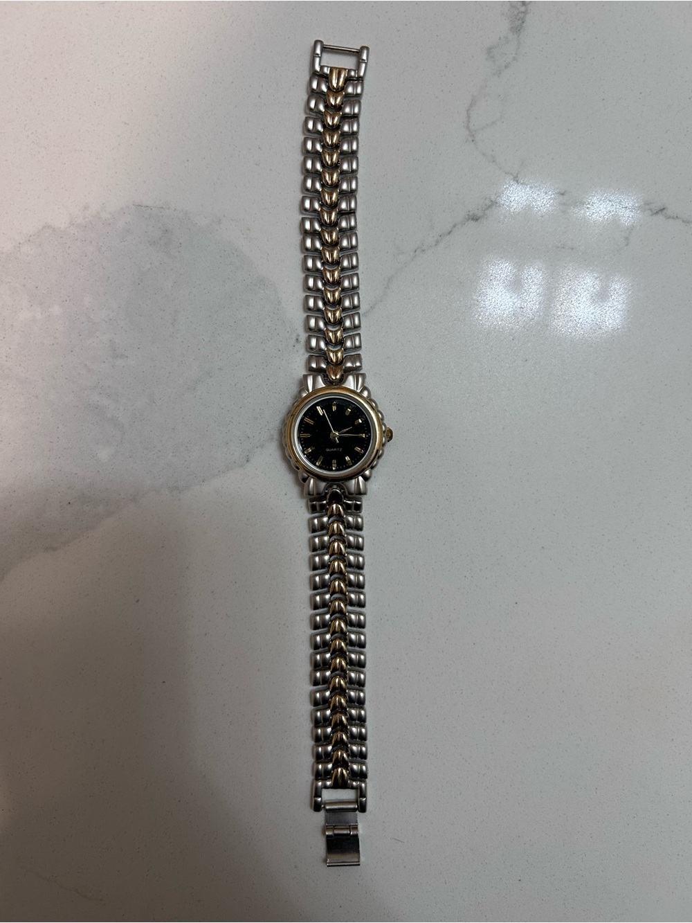 Two-Tone Stainless Steel Bracelet Watch with Black Dial